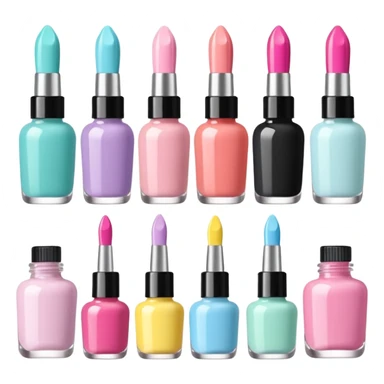 Minimalist nail art sticker pack featuring a cute female nail artist, nail tools like brushes and files, colorful nail polish bottles, small decorated nails, simple and clean design, pastel colors, kawaii style, delicate and charming, high-resolution, perfect for nail stickers sticker