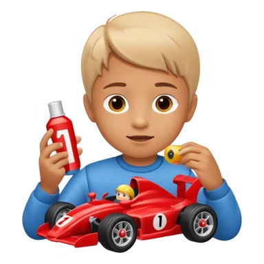 child playing with formula 1 toy car sticker