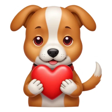 Dog squeezing a red heart sticker