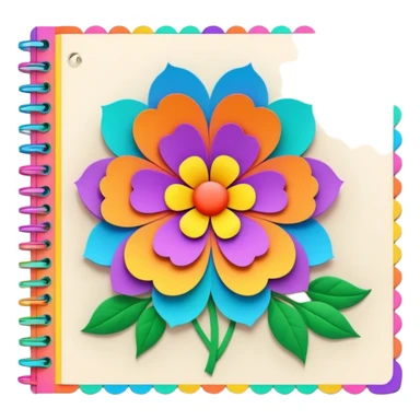3D, psychedelic colored lined paper with hippie style flower border sticker