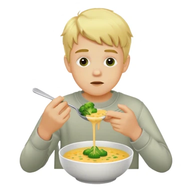 blonde boy eating broccoli cheddar soup sticker
