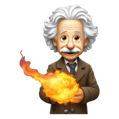 happy albert einstein holding fire in one hand sticker
