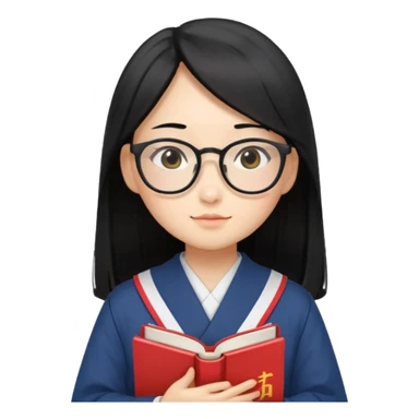 A student, asian girl, long black hair, wearing glasses, japanese uniform, hold book in front of their chest sticker