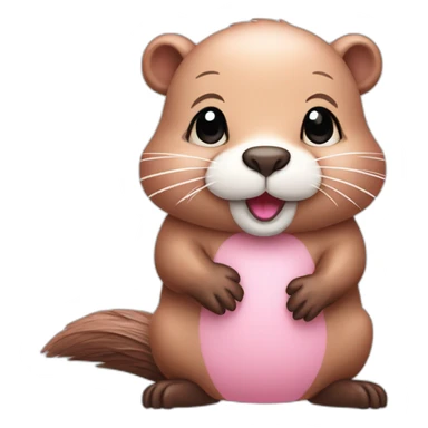 light pink fur cute beaver with big tail sticker