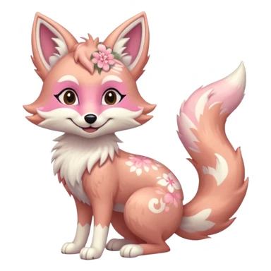 Anthropomorphic digitigrade Pastel beige and pastel Sakura-pink fox furry-Falvie-Fionbri-fursona with floral swirly markings and white spot markings  sticker