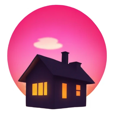 sun rising behind a house, with pink and orange sky sticker