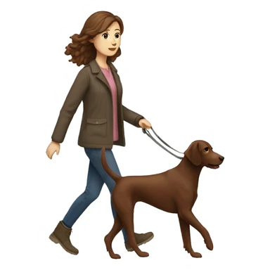 Brown haired woman walking pudelpointer sticker