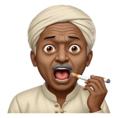 Emoji of Indian Gentleman named Delroy crasto absolutely screaming and foaming at the mouth while smoking through eyes sticker