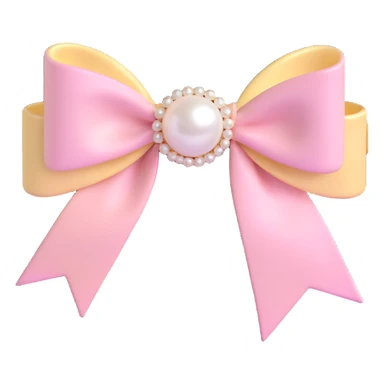 elegant bow with pearls and gold Chanel logo, glossy, pastel colors sticker