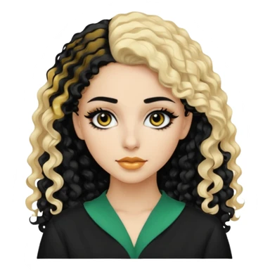 Pale Saudi beauty, pretty baddie, black eyeliner, split dye leftside blonde rightside black curly hair sticker