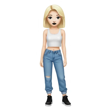 White girl with blond hair , black lipstick and white crop top for shirt and for pants baggy jeans sticker