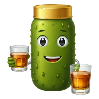Pickle wearing gold medal with sneakers on holding two shots of whiskey sticker