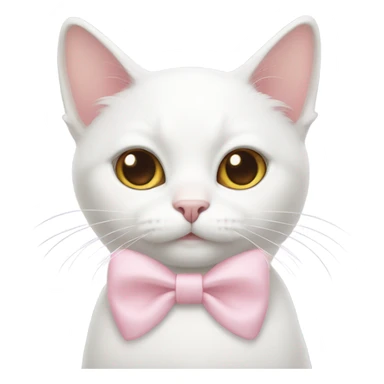 A white cat wearing a light pink bow sticker