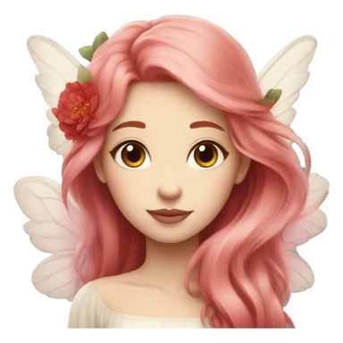 Beautiful, peony, fairy, light beige, long red hair, big wings, fair skin sticker