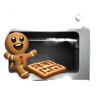 Oven with gingerbread man trying to escape  sticker