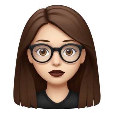 white-skinned girl with long brown hair with darker brown underlayer, brown glasses, brown lipstick, half-body sticker