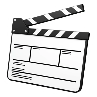 geometric outline clapperboard, precise thin black lines, no interior details except one diagonal sticker