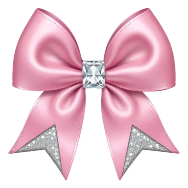 Cutesy pink bow emoji. Shiny baby pink satin ribbon. It's silver glitter sparkles on it. Shiny with rhinestones and shadowed to look three-dimensional sticker