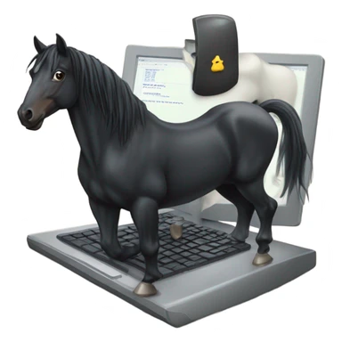 A black horse programming on a computer. sticker