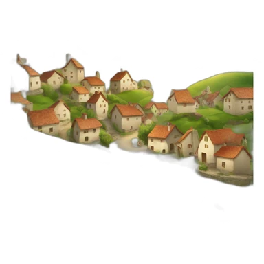petit village avec une colline et le soleil en fond sticker