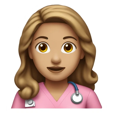 Light skinned female nurse with long brown hair and pink scrub top  sticker