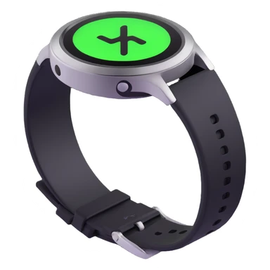 high-tech alien wrist device, futuristic watch design, black body with metallic silver accents, glowing neon green circular screen in center with alien X-shaped symbol, screen illuminated, advanced and durable, sci-fi space lab vibe, 3D emoji style sticker