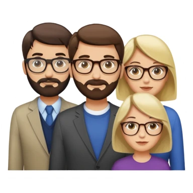 Four people including a man with hair and glasses, a man with a beard and no glasses, a woman with long brown hair and no glasses and a woman with a blonde bob and no glasses sticker