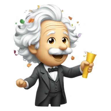 happy albert einstein shooting colorful confetti popper sticker