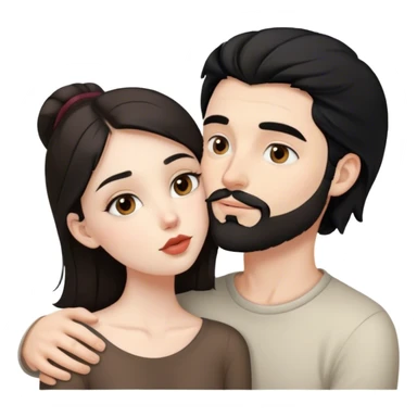 beautiful pale brunette girl with brown eyes kisses pale man black hair small beard grey eyes sticker