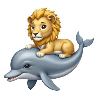 Make a Lion in the back of a delfin the delfin is sitting like a dog sticker
