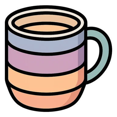 cup, vector look with shadows and highlights, detailed shading, thin clean outlines, soft rounded features, pastel palette #98B5BC #B5B3C1 #C9A3C9 #E4C0CA #F7DCD1 #F7C0AA, Japanese pop art, sticker look, highly detailed sticker