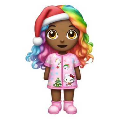 Girl with rainbow hair in hello kitty Christmas pjs sticker