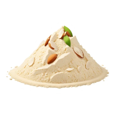 loose scatter or mound of almond flour, pale ivory, fine grainy texture, matte, soft and airy, beige tones, no bowl or packaging, just the flour, soft lighting, emoji scale sticker