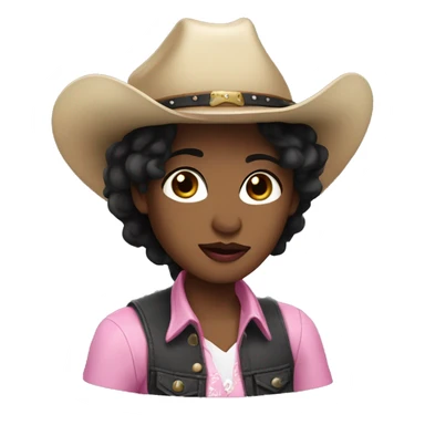 straight black hair,pink lipstick,hazel eyes, white skin, a small nose and a cowboy hat  sticker