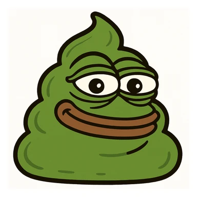 Make this green, goopy AI slop emoji look more like the classic poop emoji shape, but keep the green color and goopy, slimy texture. Add a mischievous, silly face in the style of Pepe the Frog meme. sticker