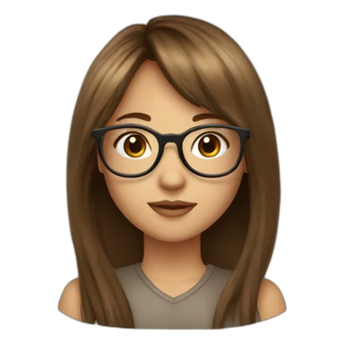Girl with brown long hair, courtain bangs and clear glasses  sticker