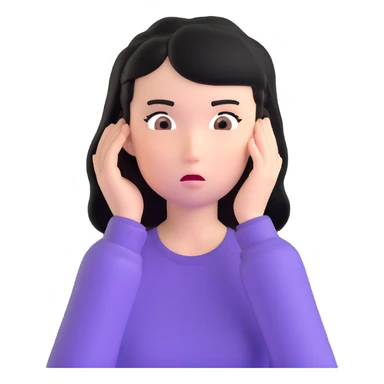 black-haired girl looking confused, question marks circling her head sticker