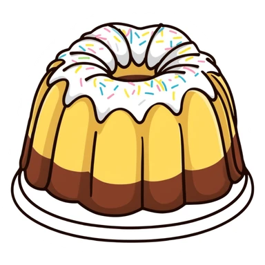 vanilla bundt cake with chocolate frosting and white sprinkles sticker