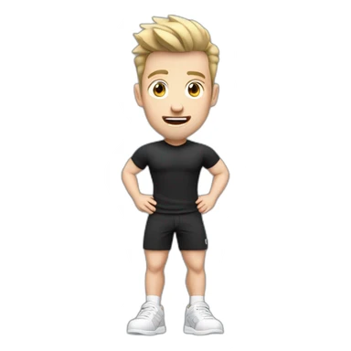 amazed Open with surprise mouth Pale skinned Fit Man With the biceps and dark brown hair in black shirt, gray sports shorts and white Sneakers sticker