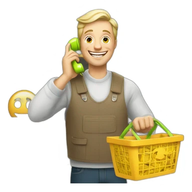 joyful white man makes a purchase on the phone sticker