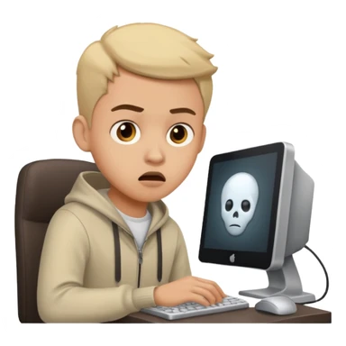 young programmer working at the computer, scared sticker