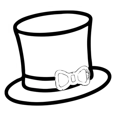 A minimalist black top hat slightly tilted, with a thin ribbon bow in #C5343C color on the brim. Slightly elegant and theatrical, flat vector style. sticker