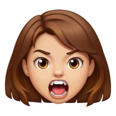 A girl growling like rawr silly vibes but make it an emoji not real human but long brown hair and more silly sticker