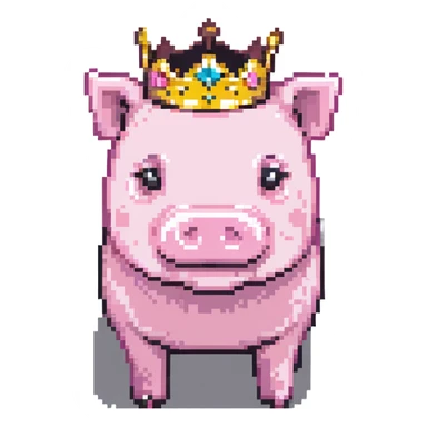 minecraft pig full body pink blocky animal with square head wearing a crown sticker
