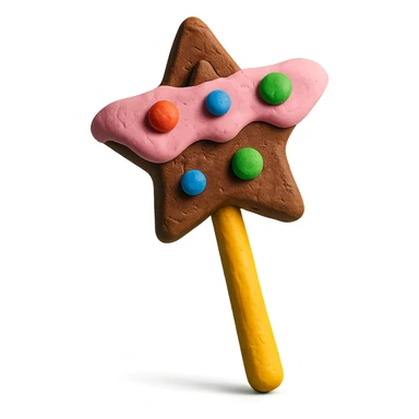 claymation style magic wand with thick frosting, playful sticker