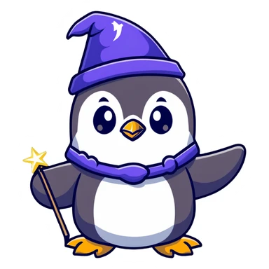 Cute penguin wizard casting a spell with sparkles sticker