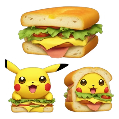 Pikachu qui mange un sandwich avec la tête de son Goku sticker