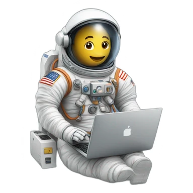 Astronaut writes on a computer sticker