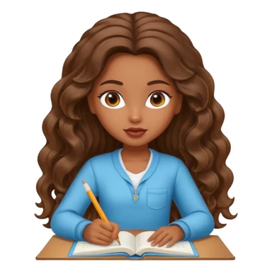 a pretty bratz brown girl with long wavy hair studying sticker