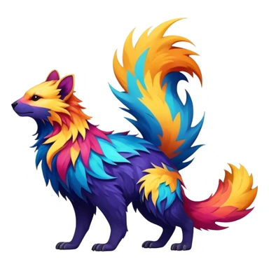 a colorful edgy vernid-fionbri-animal-creature with splash patterns full body sticker